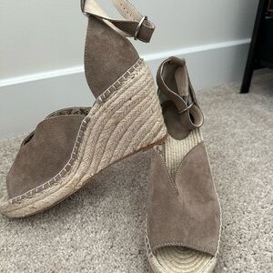 Seychelles Taupe Putty Brown Suede Leather Espadrille Wedge Heels Shoes Size 8.5